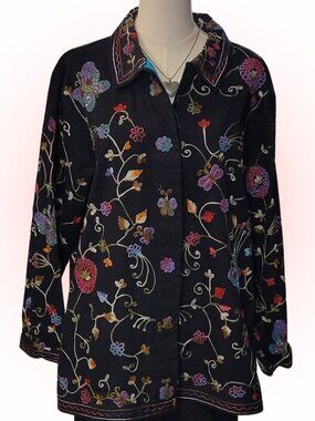 THE ULTIMATE SPRING FLOWERS JACKET - EMBROIDERED BEADED EUC L